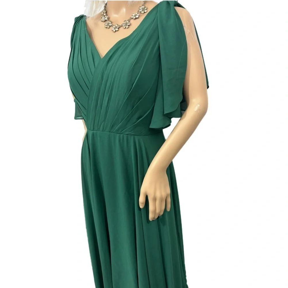 JJs HOUSE Green Goddess Chiffon Gown Split Ruffle Sleeve Dress V Neck Women Sz 6 - Picture 5 of 16